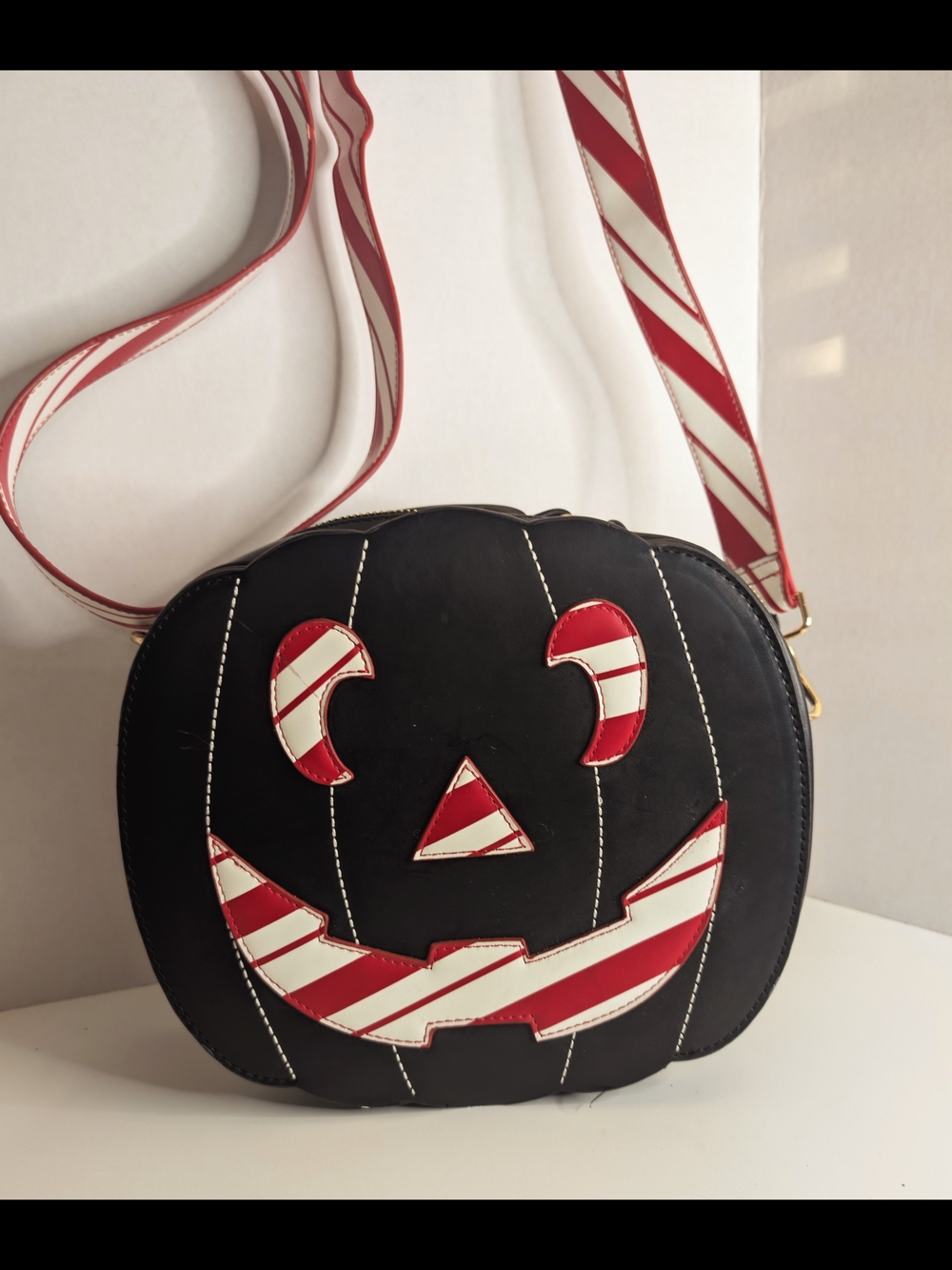 Backstitch Bruja Merry Hexmas Candy Cane Pumpkin Crossbody Bag